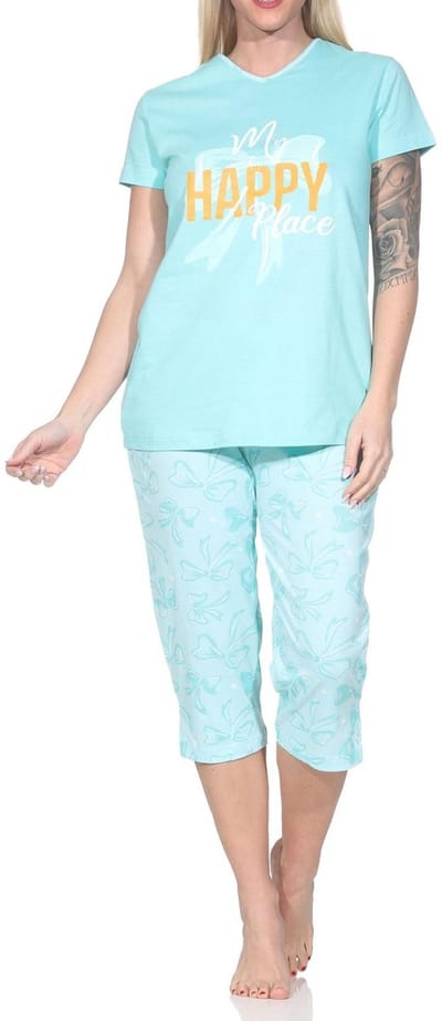 Normann dames Capri pyjama korte mouw pyjama in een klassieke look met strikken als motief