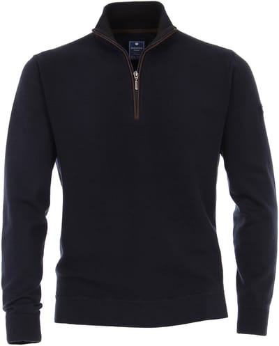 Redmond heren trui katoen - schipperstrui met rits - donker blauw