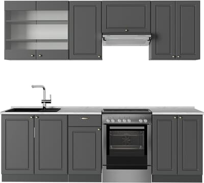 Vicco Fame-Line Complete keukeneenheid – 240 cm, WB Marmer Anthrazit-Gold Landhaus