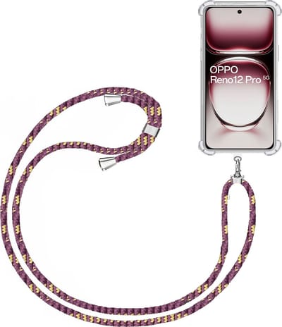 Telefoonkoord + Hoesje Geschikt voor OPPO Reno 12 - Lengte Verstelbaar - Telefoonketting - Shock Proof Case - Paars