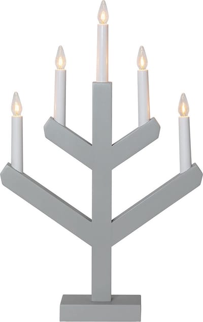 Star Trading kandelaar 'Vinga' van hout, grijs, 5 LED-kaarsen, E10-lamp, H 50 cm, B 32 cm