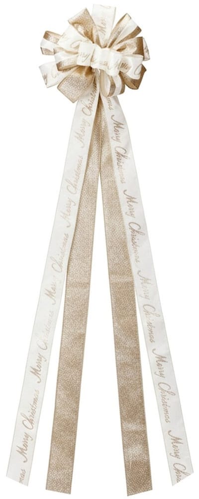 Decoratieve Strik voor Kerstboom Crème Gouden 130x33 cm - Kerststrik - Decoratie - Kerst voor Kerstboom