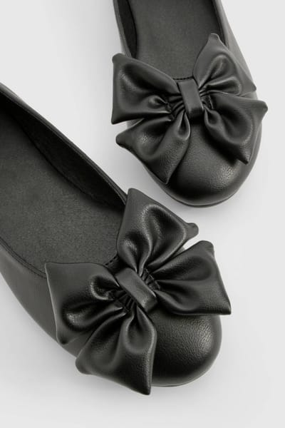 boohoo Dames Bow Round Toe Ballerina | Zwart | Maat: 39