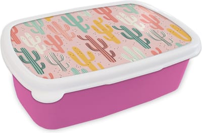 Broodtrommel Roze - Lunchbox - Brooddoos - Cactus - Patronen - Roze - 18x12x6 cm - Kinderen - Meisje