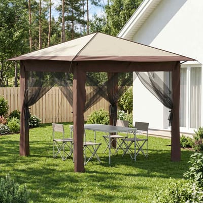 vidaXL - Tuinpaviljoen - met - 4 - Zijwanden - 2,6 - x - 2,6 - m - Crème - en - bruin