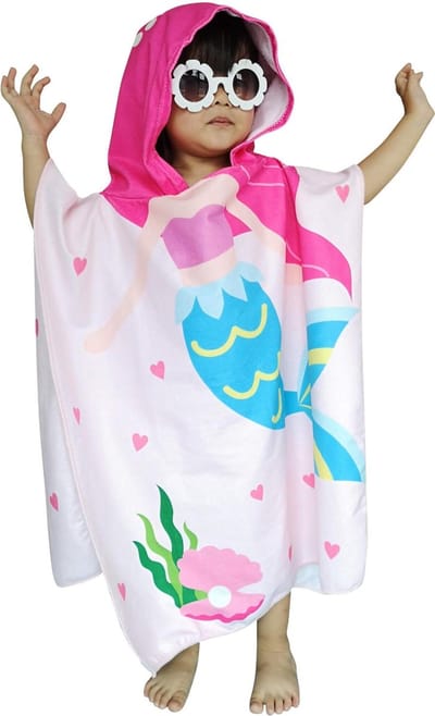 JAXY Badcape Baby - Badcape - Baby Badjas - Omslagdoek - Omslagdoek - Baby Handdoek Met Capuchon - Strandhanddoek - Badponcho - Poncho Handdoek - Microfiber - 60x90cm - Blauwe Zeemeermin