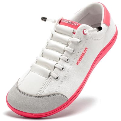 HOBIBEAR Brede Teen Barefoot Schoenen voor Unisex Minimalistische Kunstlederen Sneakers Lichtgewicht Verstelbaar Instappers Wandel Schoenen 38 white