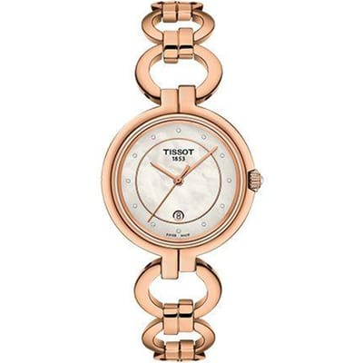 Tissot Flamingo Serie Kwarts Uurwerk Diamant Gezet Kalender Waterdicht Roségoud Casual Elegante Horloge 26mm Parelmoer Wijzerplaat T094.210.33.116.01 Regular Watch Box,Rose Gold Strap beige