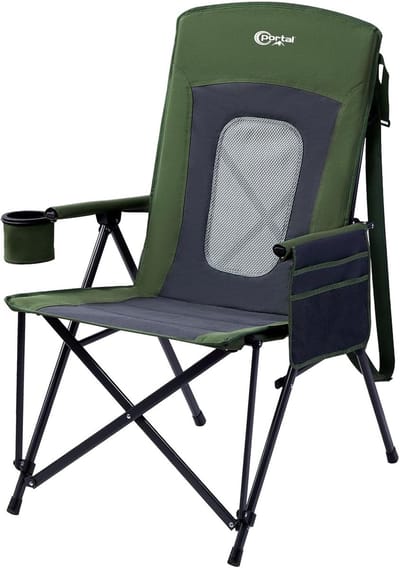 Opvouwbare Kampeerstoel voor Volwassenen - Campingstoel met Hoge Rugleuning - Belastbaar tot 180KG - Inklapbare Tuinstoel - Grote Harde Armleuningen - Comfortabele Gaasrug - Draagbare Campingstoel voor Tuin Picknick Festival Strand en Outdoor Gebruik
