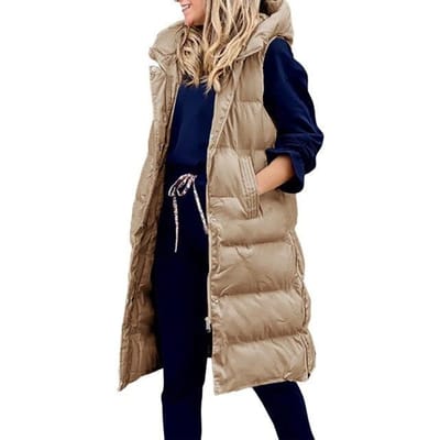 Mode Herfst Winter Lange Katoenen Vest Vrouwen Jas Koreaanse Mouwloze Jas Met Capuchon Big Size Slanke Warme Dames Vest Overjas XXL kaki