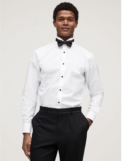 Next - Heren - Slim Fit - Set van overhemd met enkele manchet en een vlinderstrik - Wit