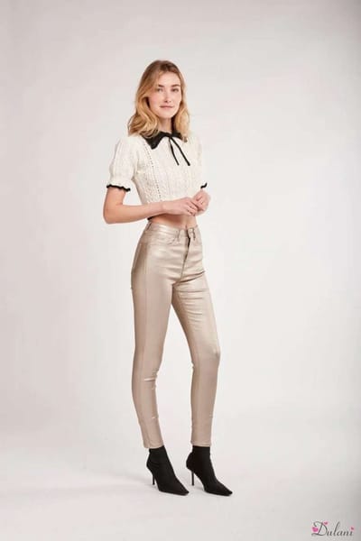 Broek Toxik3 met hoge taille skinny lederlook goud