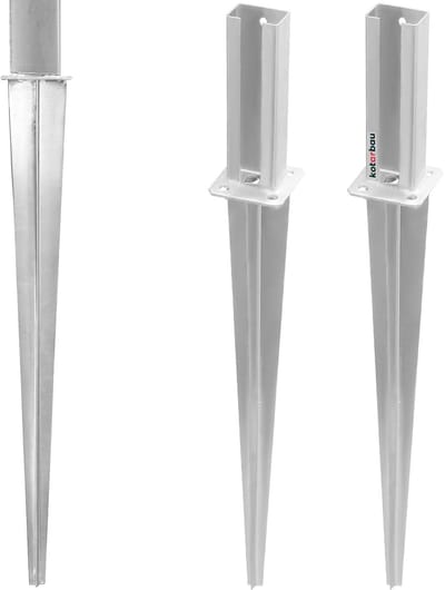 KOTARBAU® 2 stuks Paalhouder, Verzinkt Staal, 60x40 cm, Zilver, Paalvoet, met Punt, Puntpaalhouder, Inslag Paalhouder, om in de Grond te Slaan
