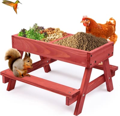 Kippentafel - Voedertafel - Buiten - Natuurlijk massief hout - Rood