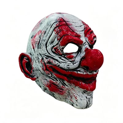 Een angstaanjagend bloedrood clown latex masker One size fits all adults rood
