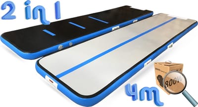 YouAre AirTrack Pro 4.0 | 4 meter — 15cm dik | incl. 800 Watt STERKE miniblower | Turnmat | Gymnastiek | Gymmat | Speelmat | Yogamat | Opblaasbaar | Waterproof | 4m Gym fitness mat opblaasbaar met elektrische lucht-pomp