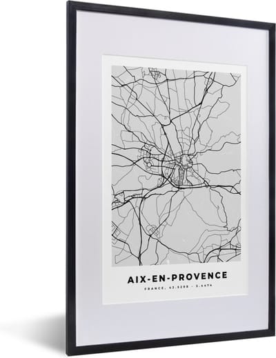 Fotolijst incl. Poster - Plattegrond - Kaart - Stadskaart - Frankrijk - Aix-en-Provence - 40x60 cm - Posterlijst