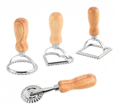 Set Van 4 Raviolisnijders - Raviolimakers Met Houten Handvat - Set Van 3 Vormsnijders En 1 Pastawiel Voor Het Snijden Van Zelfgemaakte Ravioli