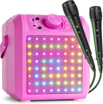 Karaoke set met 2 microfoons - Fenton KAR50P - Met lichteffect en Bluetooth - Voor kinderen - Roze
