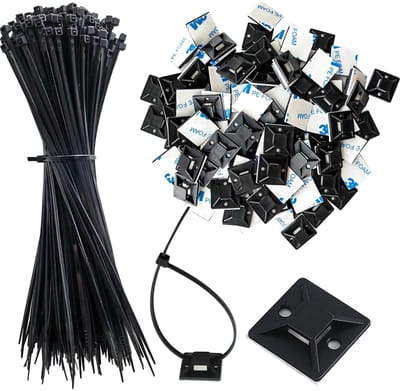 Dailygoods- Kabelbinders Set van 340 - Zelfklevende Kabelbinders - Kabelclips - Draadbeheerclips - Muurbinders - 19 x 19 mm / 200 x 2,5 mm - Sterk en Flexibel
