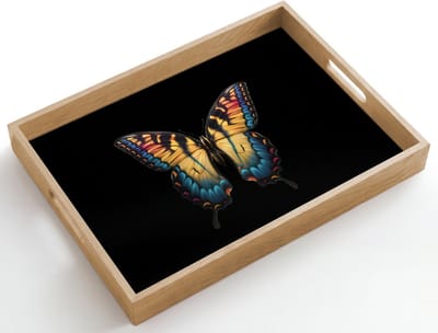 Dienblad hout 50x35 cm - Schootdienblad - Vlinder - Kleurrijk - Speels - Borrelplank rechthoek - Plateau dienbladen