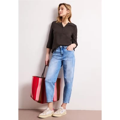 Shirt met 3/4-mouwen, split neck en knopen