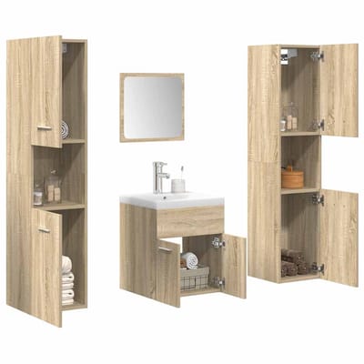 vidaXL - 5-delige - Badkamermeubelset - bewerkt - hout - sonoma - eikenkleurig
