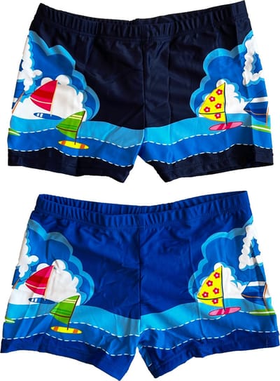 Zwembroeken kinderen met patroon donkerblauw en blauw 7-8 jaar