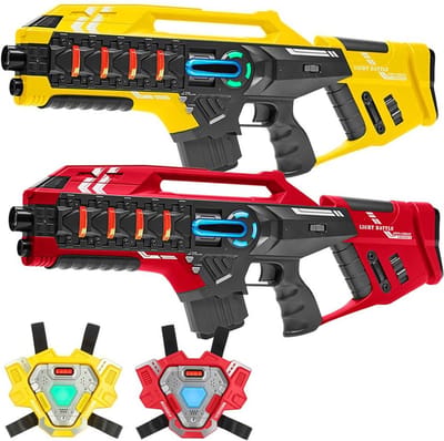 Light Battle Connect Mega Blaster lasergame set - 2 Lasergeweren Geel/Rood + 2 Connect Vesten - Lasergamen met unieke Anti-cheat functie! - lasergun set voor 2 personen