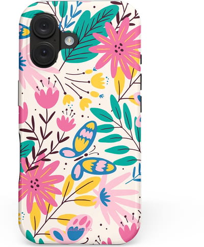 Casetastic hoesje geschikt voor Apple iPhone 16 - MagSafe - Dubbellaagse bescherming - Lente Leven - Fashion Case - Wit Turquoise Lichtroze Lichtgrijs
