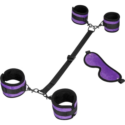 Rimba - Soft Bondageset Polsboeien/Enkelboeien Set Met blinddoek - Zwart/Paars