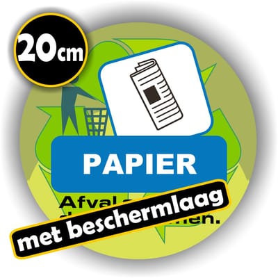 Jerma - Papier - Afvalbak - Recycling - Sticker - Ø 20 cm - Vinyl - Zelfklevend - Weerbestendig