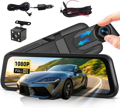 1080p Spiegel Dashcam Auto met Achteruitrijcamera 9,66 inch HD Touchscreen, Loop-opname, Nachtzicht, Bewegingsdetectie, Achteruitrijassistent, 150° Groothoek