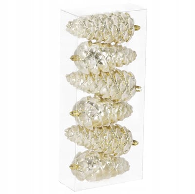 Gouden Glitter Dennenhanger Kegels 6 Stuks - Onbreekbaar