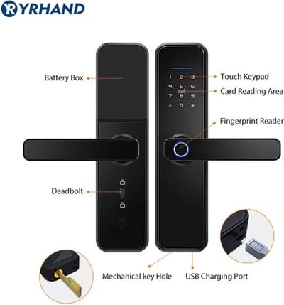 Yrhand- Slimme Deurslot - Smart Lock - Elektrisch Deurslot - APP - Bluetooth - WIFI - Vingerafdruk - Wachtwoord - Waterdicht - Zwart