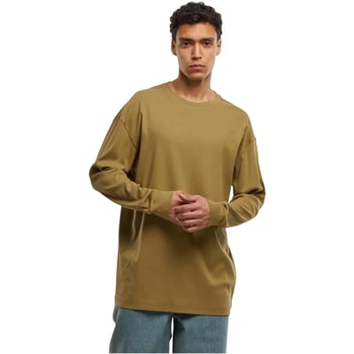 Urban Classics - Organic Boxy Rib Longsleeve shirt - S - Olijfgroen