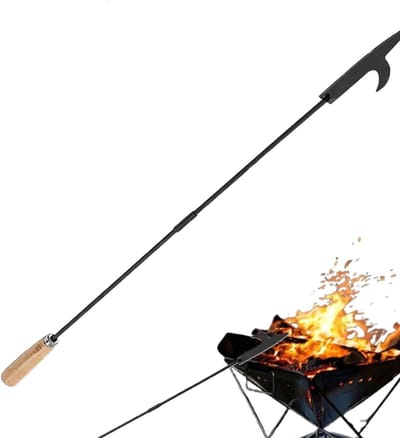 Vuurrooster Haak - Haardrooster Stok - Kampvuur Beheren - Ergonomisch Houten Handvat - 83 cm - Zwart
