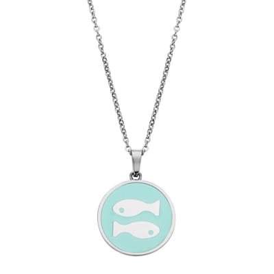 CO88 Collection Zodiac 8CN-26087 Stalen Collier met Hanger - Sterrenbeeld Vissen 15 mm - Lengte 42 + 5 cm - Zilverkleurig / Lichtblauw