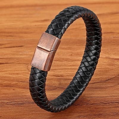 Mode Roestvrijstalen Charm Magnetische Zwarte Heren Armband Leer Echt Gevlochten Punk Rock Bangles Sieraden Accessoires Vriend 19cm
