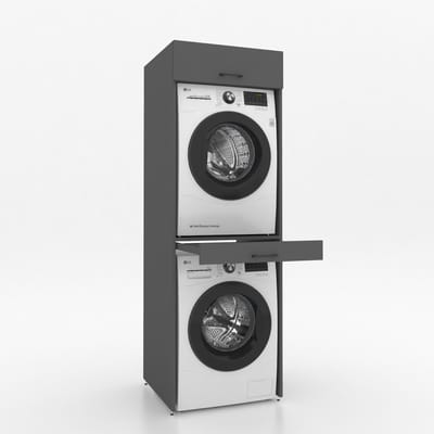 Wasmachinekast Dubbel 67x205x67cm | Ruimtebesparend & Super Stevig | Met Uitschuiflade | Voor Wasmachine en Droger | Antraciet