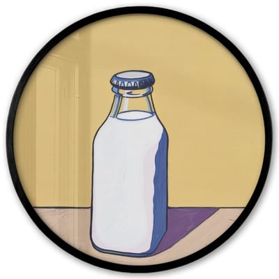 Poster in lijst Rond - Fotolijst 40x40 cm - Posters - Glazen - Fles - Illustratie - Melk - Ronde posterlijst zwart - Decoratie - Wanddecoratie woonkamer - Muurdecoratie slaapkamer