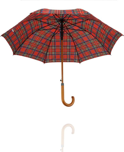 Paraplu geruit rood automatisch - Houten Handvat - Ruitpatroon ⌀ 105