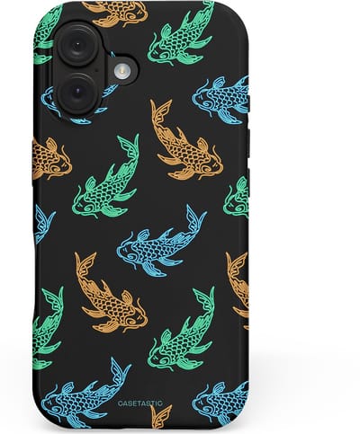 Casetastic hoesje geschikt voor Apple iPhone 16 - MagSafe - Dubbellaagse bescherming - Neon Koi - Fashion Case - Zwart Petrol Donkergroen Bruin
