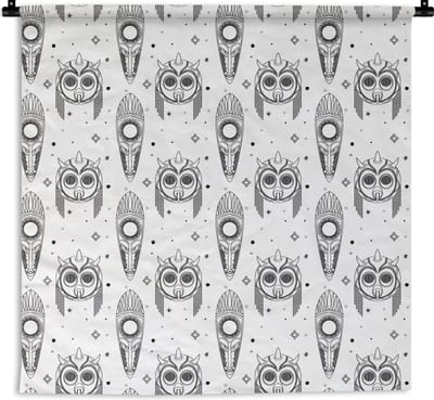 Wandkleed - Wanddoek - Maya - Maskers - Zwart-Wit - Patroon - 180x180 cm - Wandtapijt
