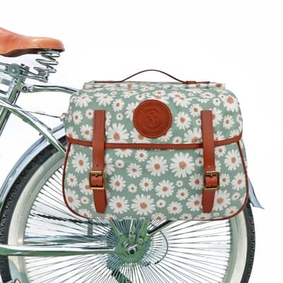 Dubbele Fietstas - Bagage Dragen - Fietsen Boodschappen - Waterdicht Canvas - 44x35x25cm - Groen Bloemen