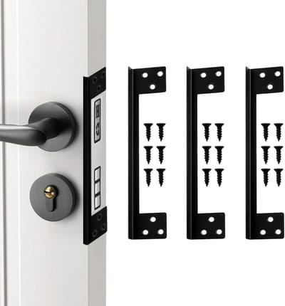Set van 3 Roestvrijstalen L-vormige Beschermplaten voor Deursloten, 7 Inch Bevestiging voor Buitendeuren, Versterking voor Veiligheid en Bescherming van Deursloten