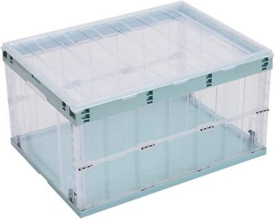 Opvouwbare opbergdozen met deksel - stapelbaar - 1 stuk - roze - polypropyleen - 55 l