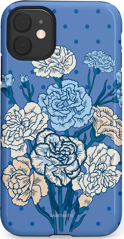 Casetastic hoesje geschikt voor Apple iPhone 11 - Dubbellaagse bescherming - Anjer boeket - Fashion Case - Lavendel Lichtblauw Zilver