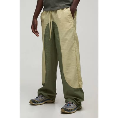 Baggy Fit Trainingsbroek Met Paneeldetails | Olive | Size XS