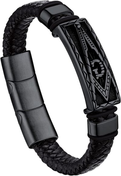 SVG commerce Herenarmband leer koord magnetisch Thorhamer schedel rechthoekig gepersonaliseerd - Roestvrij staal lengte 19-23 cm zilver/zwart